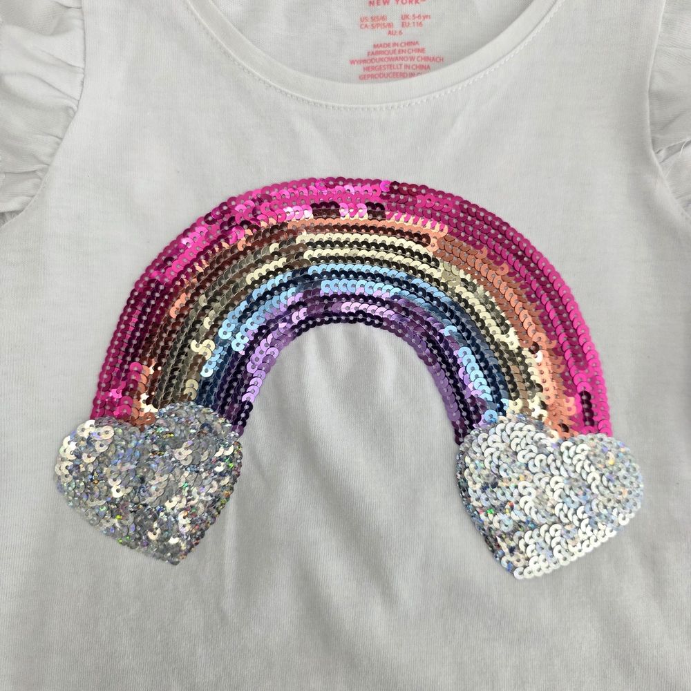 Isaac Mizrahi White Tee with Sequin Rainbow Design - Picture 3 of 3